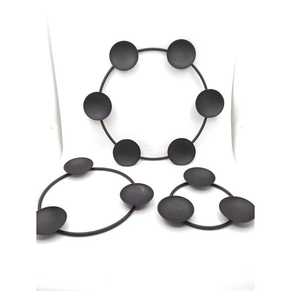 Vtg MCM Danish black Metal Set 3 Round Graduated sizes Circular Candle Holders - Picture 1 of 12
